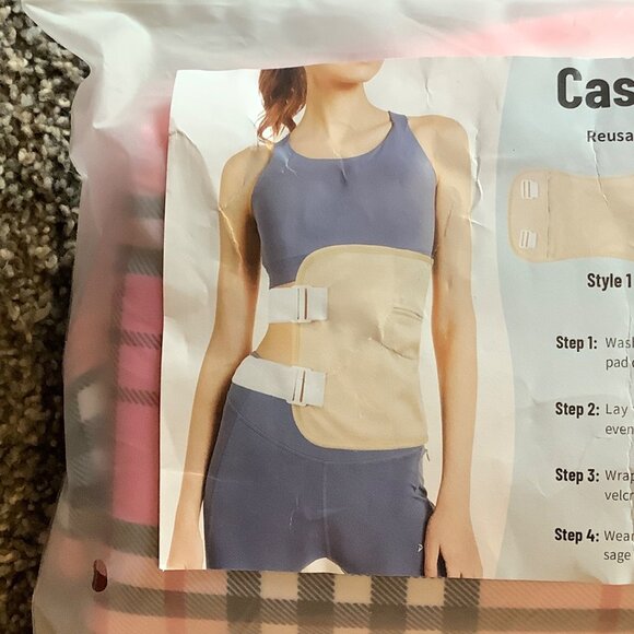 Castor Oil Pack Wrap Pink Plaid Set Reusable Washable & Comfortable Hook Loop - Picture 3 of 5